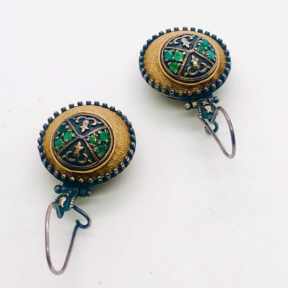 Vintage Ornate 925 Emerald Earrings - Picture 11 of 14